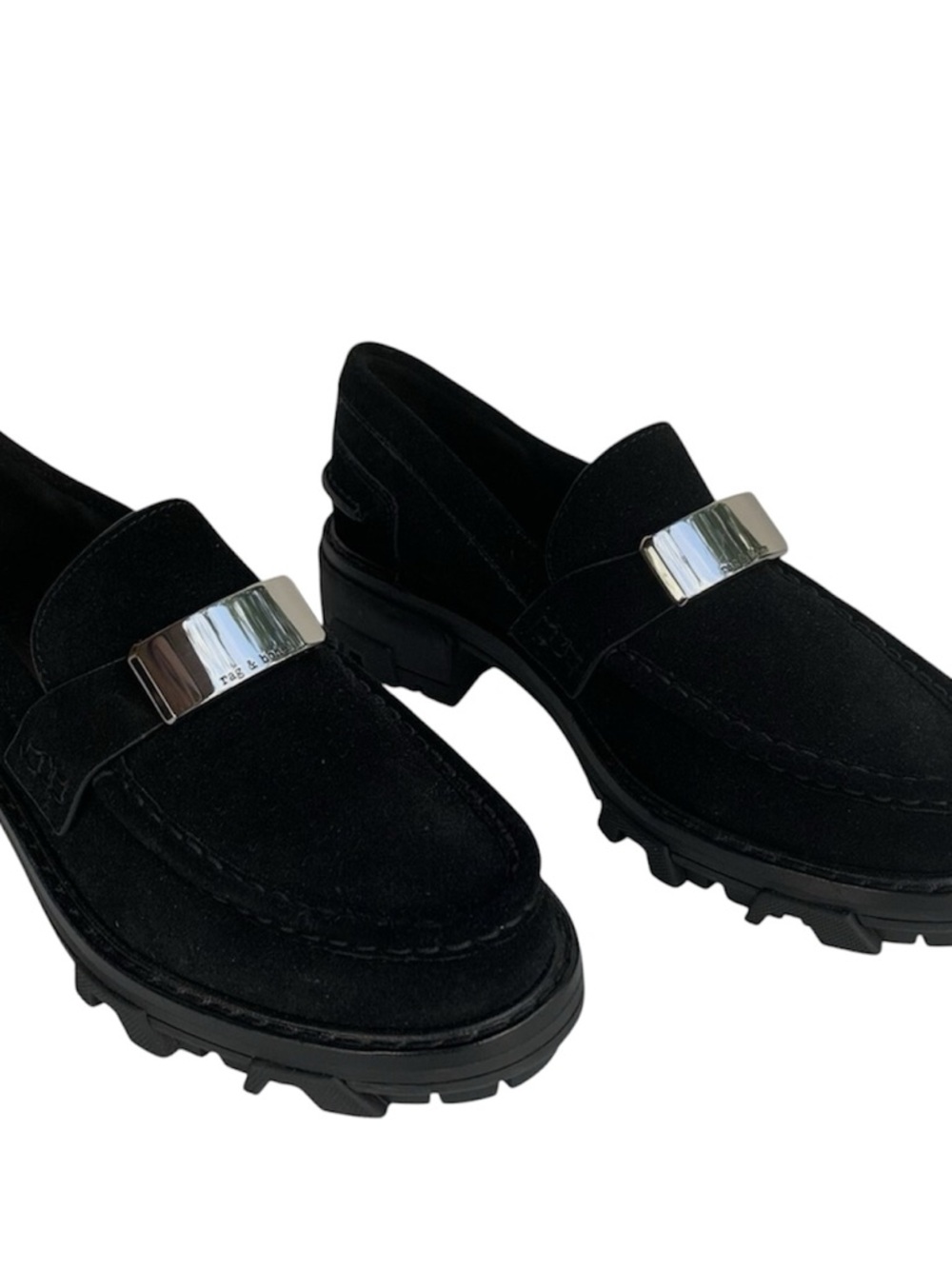 Rag & Bone Shiloh Black Suede Loafers with Silver Hardware